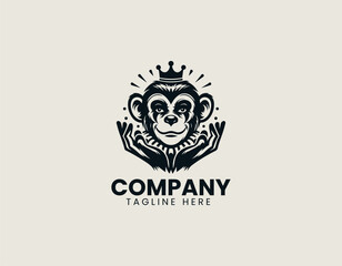 Cute clown monkey character with joyful expression and playful details in bold black vector logo illustration