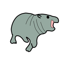 playful baby hippo pygmy cute animal funny hippopotamus hand drawn gray color
