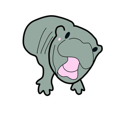 smile baby pygmy hippo cute animal funny hippopotamus hand drawn gray color
