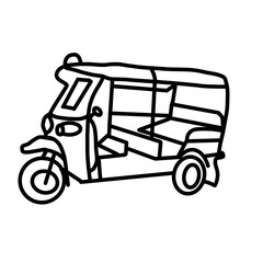 tuktuk vehicle, transportation, Thailand, Auto rickshaw, hand drawn, organic line
