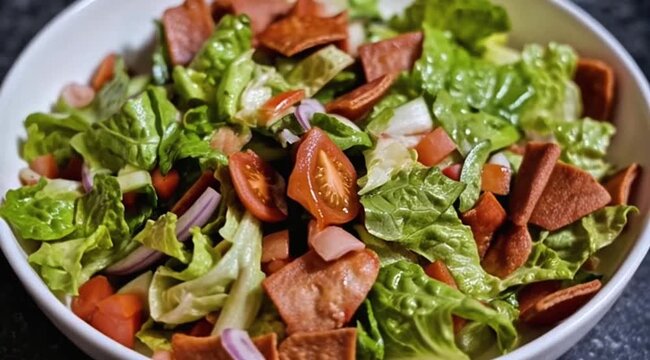 Fresh Lebanese Fattoush Salad with Vegetables and Crispy Bread &ndash; Authentic Middle Eastern Cuisine