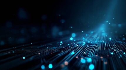 Illuminated Circuit Pathways: A Deep Dive into Digital Connectivity with Striking Blue Particles and Streaming Light Effects