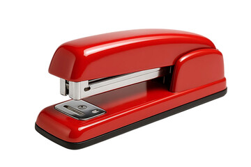 Bright Red Office Stapler Isolated on White Background