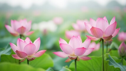 Obraz premium Beautiful pink lotus flowers in full bloom