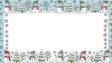 Winter wonderland border with snowmen