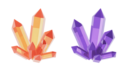 Abstract crystal 3D shapes glowing, Isolated on white and transparent background