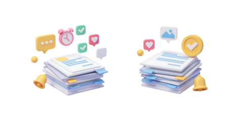Stacked Documents with Icons for Task Management