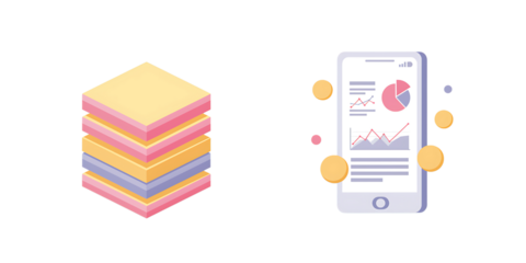 Stacked Colorful Cubes and Smartphone with Data Visualization