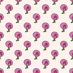 Sweet pea Violet Flower Pink background natural hand drawn seamless
