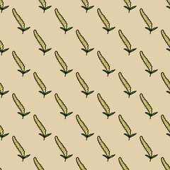 Willow Yellow Flower Brown background natural hand drawn seamless
