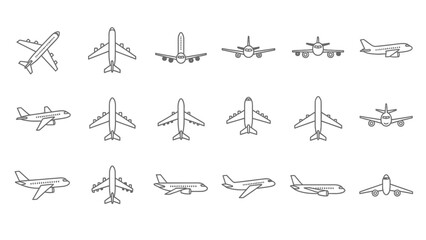 Airplane Icon Set in Flat Style for UI, Banner, Poster and Infographic