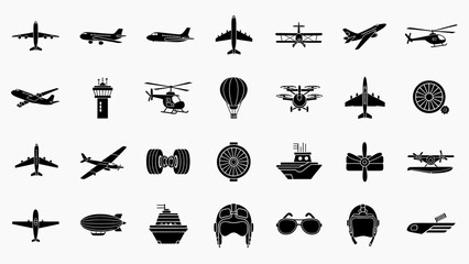 Airplane Icon Set in Flat Style for UI, Banner, Poster and Infographic