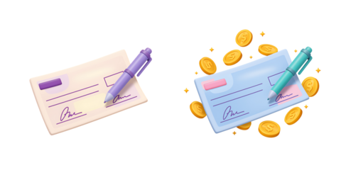 Signed Check with Pen and Coins Financial Transaction Concept