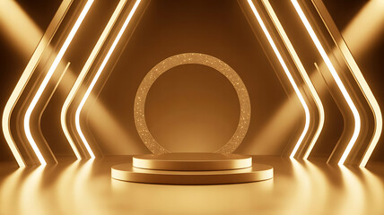 Abstract background gold light glitter show stage. Podium background