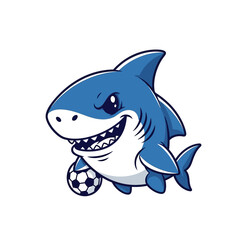 Cartoon Shark Holding a Soccer Ball.