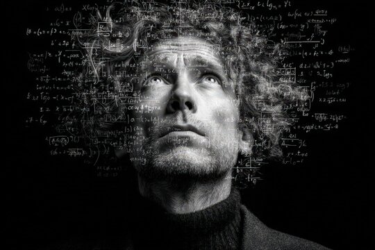 Thoughts of a mathematician with formulas swirling above his head