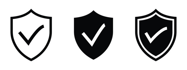 Shield & Security Icon Set – Check Mark, Cross, Lock, and Protection Symbols