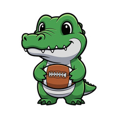 Cute Cartoon Alligator Holding a Football.