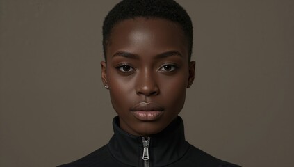 Belleza natural y elegancia en retrato de mujer con piel oscura y expresi&oacute;n serena