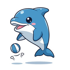 Cute cartoon dolphin playing with a ball.