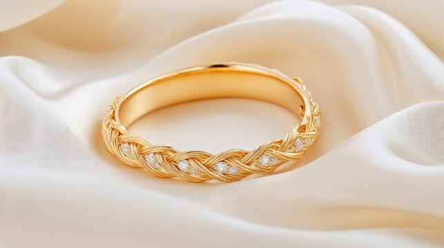 Luxurious gold bracelet placed gently on a silk backdrop, a symbol of refinement and beauty
