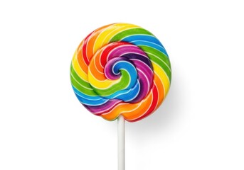 Circular rainbow swirl confection on a white background with copy space