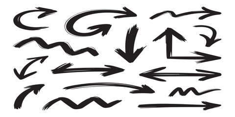 Large Doodle Arrow Vector Collection - Hand Drawn Swirl Sketch Pointer Set