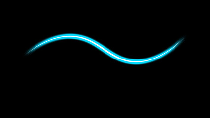 Abstract glowing blue wave line on a black background, futuristic motion effect, A vibrant cyan neon light streak curves across a dark void, suggesting energy or data flow