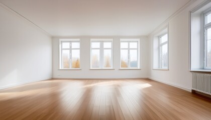 Fototapeta premium minimalist studio space with crisp white walls and pale wood flooring ideal for advertising or display