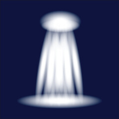 Blue and white shower heads spray fresh water in a clean white bathroom