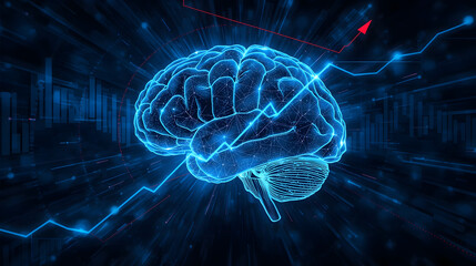3d rendered illustration of human brain with business growth indicator