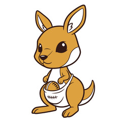 Cute Cartoon Kangaroo Holding a Football in its Pouch.