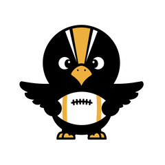 Cute Cartoon Penguin Holding American Football.