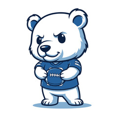 Fototapeta premium Cute cartoon polar bear wearing a football jersey holding a football.