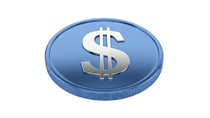 Obraz premium Blue Dollar Coin on White Background
