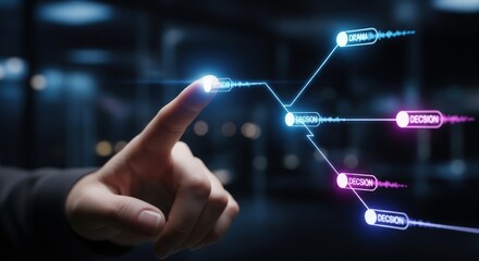 AI Decision Tree Hologram. Futuristic Data Flow Interface.