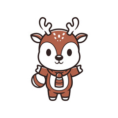 Obraz premium Cute Cartoon Reindeer Character Wearing a Scarf.