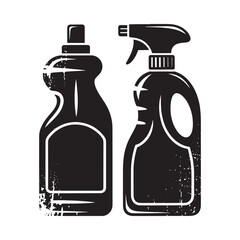 Distressed black silhouette illustration of two different cleaning product bottles