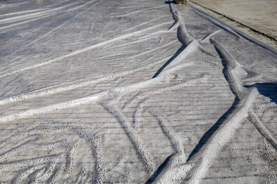 Road Pavement Covered with Plastic Sheet for Curing