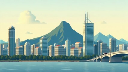 Video A scenic view of a city with mountains in the background