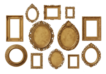 Ornate picture frames isolated on transparent background