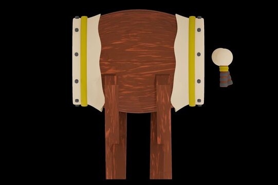 Traditional Indonesian Bedug Drum Animation with Alpha Channel for Ramadan and Eid al Fitr Celebration, High Quality Islamic Percussion Footage for Cultural Holiday Announcements and Motion Design.