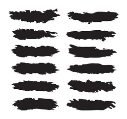 Black Grunge Brush Stroke Collection on White Background