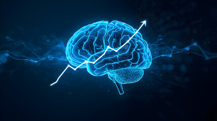 3d rendered illustration of human brain with raising charts