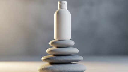 Fototapeta premium Serene Skincare Product Displayed on Stacked Zen Stones.