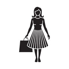 A stylized female shopper silhouette icon in black on a white background
