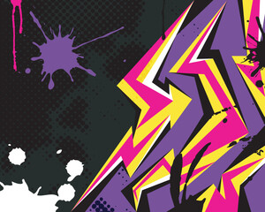 Colorful Graffiti Abstract Decal Background with Halftone and Paint Splatter Elements