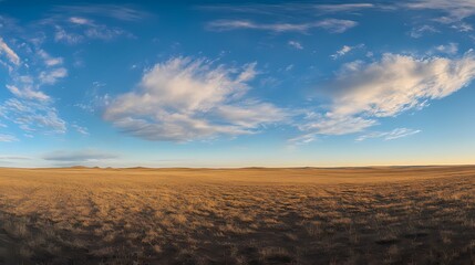 Agricultural meadow field and cloudy sky during sunset. .