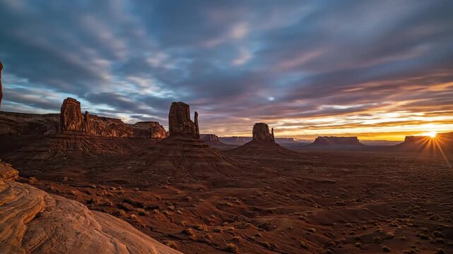 Monument Valley Desert Rock Formations at Golden Hour