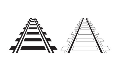 Perspective railway railroad track vector icon set in black and white